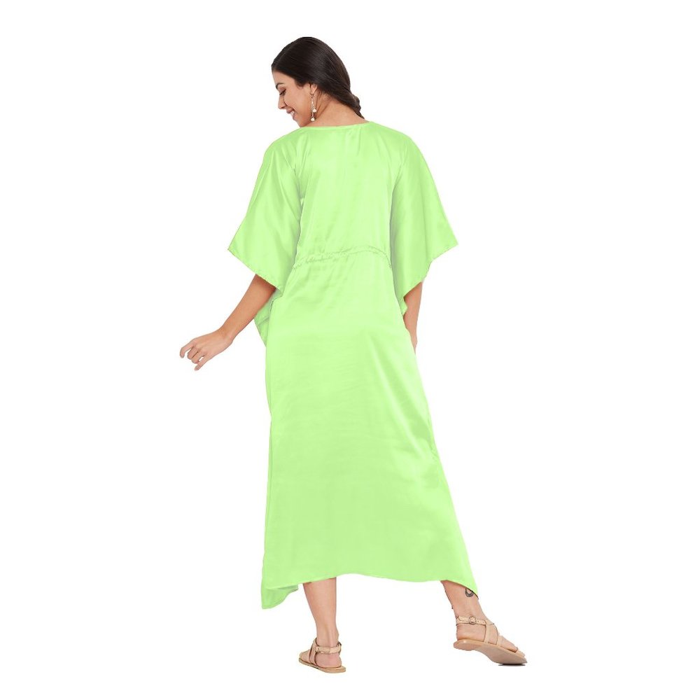 Riara Womens Fashion Satin Long Kaftan Gown Green Nighty with Sleeve Night Dress - Picture 6 of 6